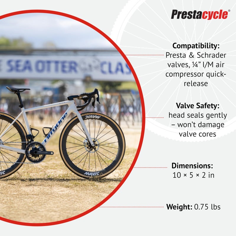 Prestacycle Prestaflator Digital Bicycle Tyre Inflator - Portable Digital Gauge, High Precision Presta & Schrader Air Compressor Tool, Variable-Rate Trigger, Aluminum, Tubeless Tire Inflation & Pressure Checker - Image 5